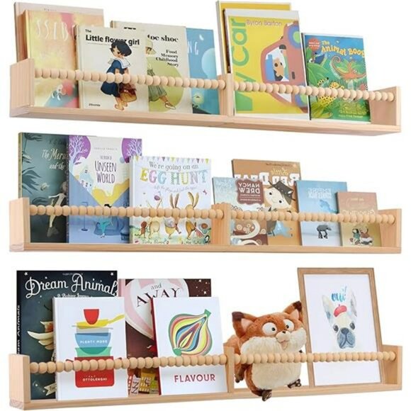 Set of 3 nursery wall book shelves 32 inch floating kids room storage organizer - Picture 8 of 8